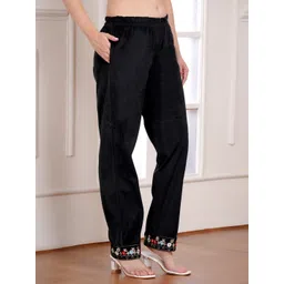 RCENSA Women's Only Black Pant Imported Velvet Embroidered Ready To Wear Winter Women Pyjama-picture-13