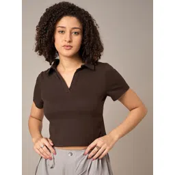 r.code by the roadster life co. R.Code by The Roadster Life Co.Short Sleeves Polo Collar Cotton Crop T-shirt-picture-34