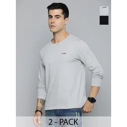 r.code by the roadster life co. R.Code by The Roadster Lifestyle Co. Men Regular Fit Pack Of 2 Solid Cotton T-shirts-picture-40