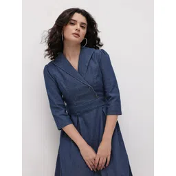 R.Code by The Roadster Life Co. Tie-Up Detail Pure Cotton Denim Blazer Midi Dress-picture-36