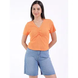 R.Code by The Roadster Life Co. V-neck Textured Gathered Or Pleated Tops-picture-36