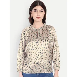 R.Code by The Roadster Life Co. Women Abstract Printed Keyhole Neck Puff Sleeves Top-picture-15