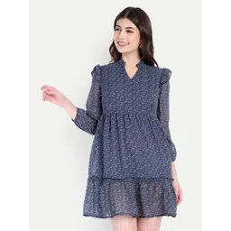 R.Code by The Roadster Life Co. Women Floral Printed Georgette Fit & Flare Mini Dress-picture-16