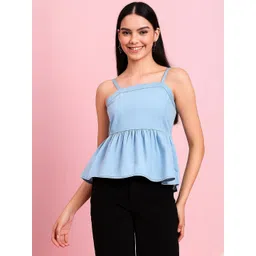 R.Code by The Roadster Life Co. Women Gathered or Pleated Denim Peplum Top-picture-36