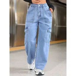 R.Code by The Roadster Life Co. Women Jean High-Rise Light Fade Stretchable Cargo Jeans-picture-31