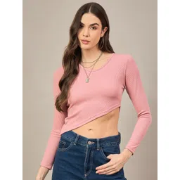 R.Code by The Roadster Life Co. Women Ribbed Asymmetric Hem Crop Top-picture-31