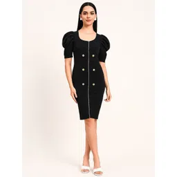 R.Code by The Roadster Life Co. Women Solid Puff Sleeve Bodycon Dress-picture-40