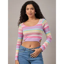 R.Code by The Roadster Life Co. Women Striped Crop Top-picture-24