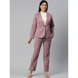 R.Code by The Roadster Life Co. Women Striped Notched Lapel Blazer With Trousers Co-Ords-picture-36