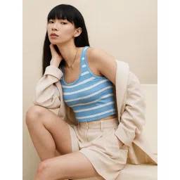 R.Code by The Roadster Life Co. Women Striped Ribbed Cotton Fitted Crop Top-picture-34