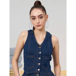 R.Code by The Roadster Life Co. Women V-Neck Denim Vest Top-picture-32