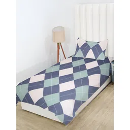 RD TREND Green & Grey Geometric Cotton 210 TC Single Bedsheet with 1 Pillow Covers-picture-30
