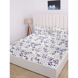 RD TREND Off White & Blue Floral Cotton 210 TC King Bedsheet with 2 Pillow Covers-picture-29