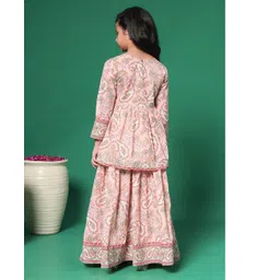 READIPRINT Cotton Full Sleeves Floral & Paisley Printed Kurta & Skirt - Peach image 3