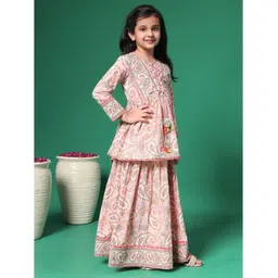 READIPRINT Cotton Full Sleeves Floral & Paisley Printed Kurta & Skirt - Peach image 5