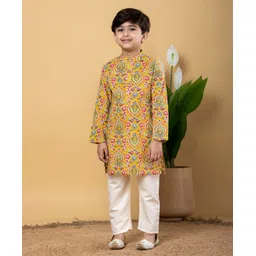 READIPRINT Cotton Full Sleeves Floral Printed Kurta & Pyjama Set - Yellow-picture-13