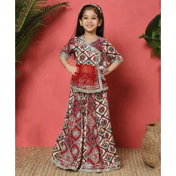 READIPRINT Cotton Half Sleeves Motif Printed Angrakha Style Lehenga Choli Set - Red-picture-16