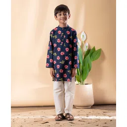 READIPRINT Cotton Woven Full Sleeves Floral Printed Straight Style Kurta Pyjama Set - Blue-picture-27