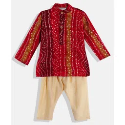 READIPRINT Fashion Full Sleeves Seamless Bandhej Swirl Designed Colour Gradient Kurta With Pyjama - Red-picture-11