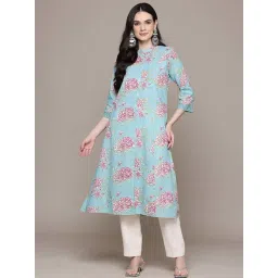 READIPRINT FASHIONS Blue Cotton Printed A Line Kurta-picture-20