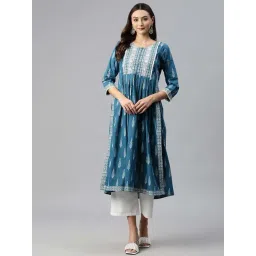 READIPRINT FASHIONS Blue Cotton Printed A Line Kurta-picture-22