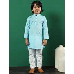 Readiprint Fashions Boys Embroidered Chikankari Pure Cotton Kurta with Pyjamas-picture-31