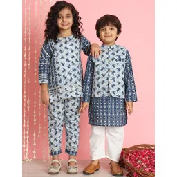 Readiprint Fashions Boys Ethnic Motifs Printed Pure Cotton Kurta Set With Nehru Jacket-picture-13