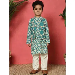 Readiprint Fashions Boys Floral Printed Regular Pure Cotton Kurta with Pyjamas-picture-16