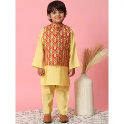 Readiprint Fashions Boys Mandarin Collar Art Silk Kurta With Pyjamas & Nehru Jacket-picture-50