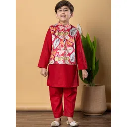 Readiprint Fashions Boys Mandarin Collar Linen Straight Kurta With Pyjamas & Jacket-picture-13