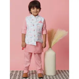 Readiprint Fashions Boys Mandarin Collar Roll-Up Sleeve Kurta With Trousers & Nehru Jacket-picture-44