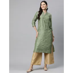 Readiprint Fashions Floral Embroidered Mandarin Collar Sequinned Pure Silk Kurta-picture-22