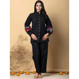 Readiprint Fashions Floral Embroidered Mandarin Collar Top With Palazzos-picture-31