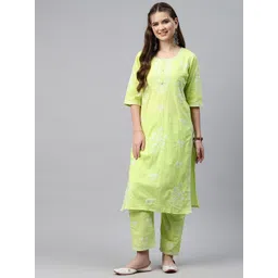 Readiprint Fashions Floral Embroidered Thread Work Pure Cotton Kurta with Trousers-picture-39