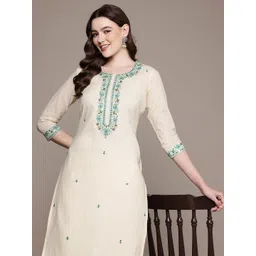 Readiprint Fashions Floral Embroidered Thread Work Pure Cotton Kurta with Trousers-picture-36