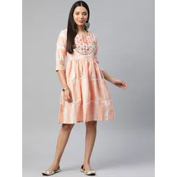 Readiprint Fashions Floral Embroidered Tie-Up Neck Cotton A-Line Dress-picture-29