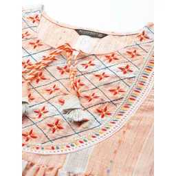 Readiprint Fashions Floral Embroidered Tie-Up Neck Cotton A-Line Dress image 2