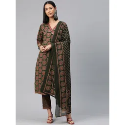 Readiprint Fashions Floral Printed Angrakha Mirror Work Pure Cotton Kurta Set-picture-20