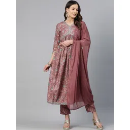 Readiprint Fashions Floral Printed Empire Sequinned Chanderi Silk Kurta Set image 1