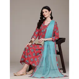 Readiprint Fashions Floral Printed Pleated Beads & Stones Pure Cotton Kurta Set-picture-29