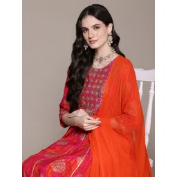 Readiprint Fashions Floral Printed Pleated Gotta Patti Kurta With Trousers & Dupatta-picture-16