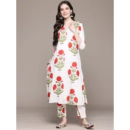 Readiprint Fashions Floral Printed Pleated Pure Cotton Kurta with Trousers-picture-23