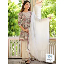 Readiprint Fashions Floral Printed Pleated Thread Work Kurti & Sharara With Dupatta-picture-26