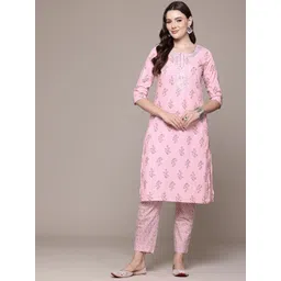 Readiprint Fashions Floral Printed Pure Cotton Kurta with Trousers-picture-22