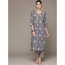 Readiprint Fashions Floral Printed Regular Pure Cotton Kurta with Trousers-picture-20