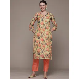Readiprint Fashions Floral Printed Sequinned Linen Kurta with Trousers-picture-15