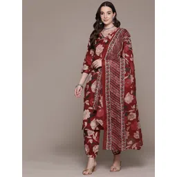 Readiprint Fashions Floral Printed Thread Work Pure Cotton Kurta with Salwar & Dupatta-picture-35