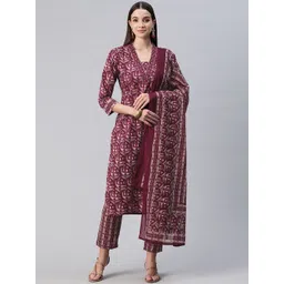 Readiprint Fashions Floral Printed Thread Work Pure Cotton Kurta with Trousers & Dupatta-picture-14