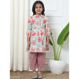 Readiprint Fashions Girls Floral Printed Gotta Patti Pure Cotton Kurti With Palazzos-picture-37