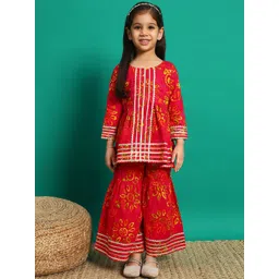 Readiprint Fashions Girls Floral Printed Gotta Patti Pure Cotton Kurti with Sharara-picture-32